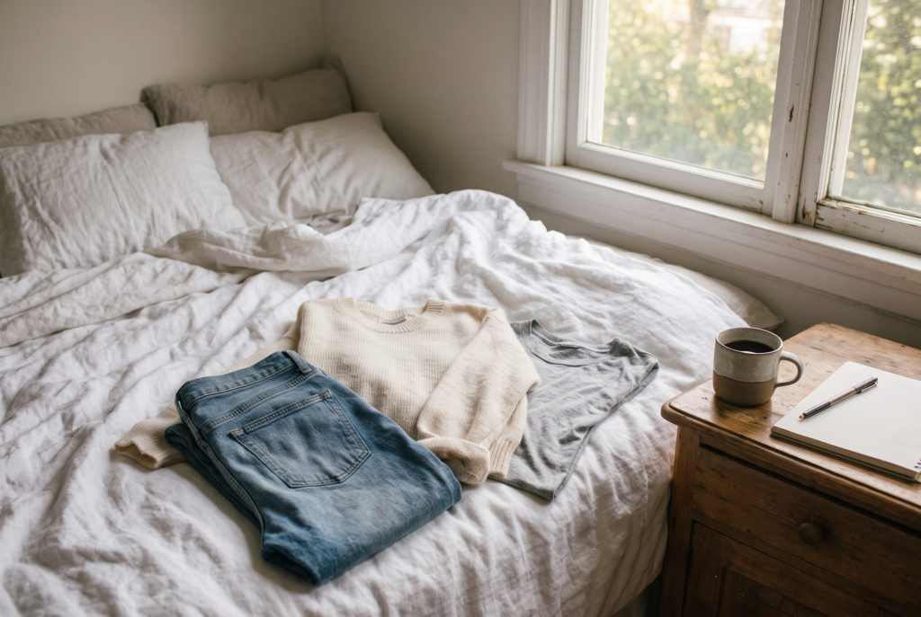 Laying out clothes the night before as a helpful system for a mindful daily routine.