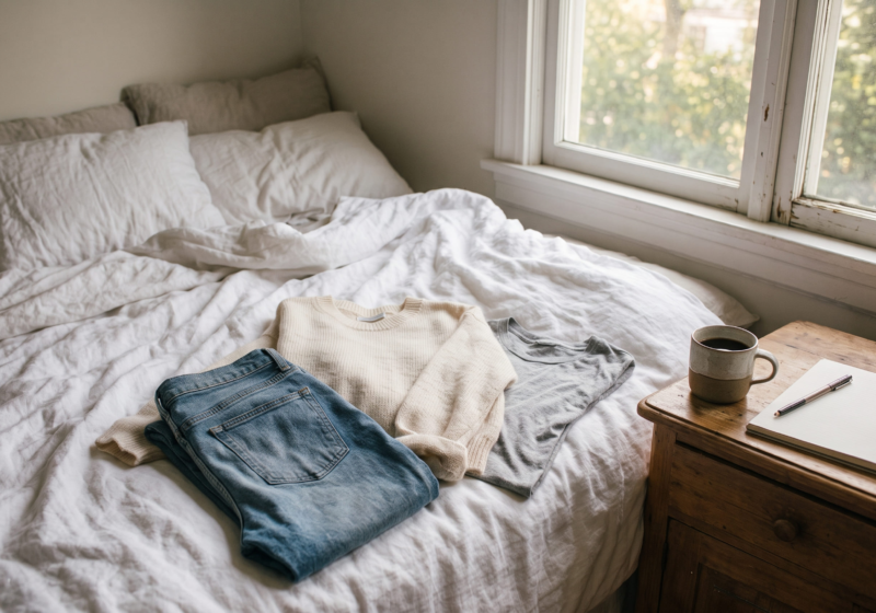 Laying out clothes the night before as a helpful system for a mindful daily routine.