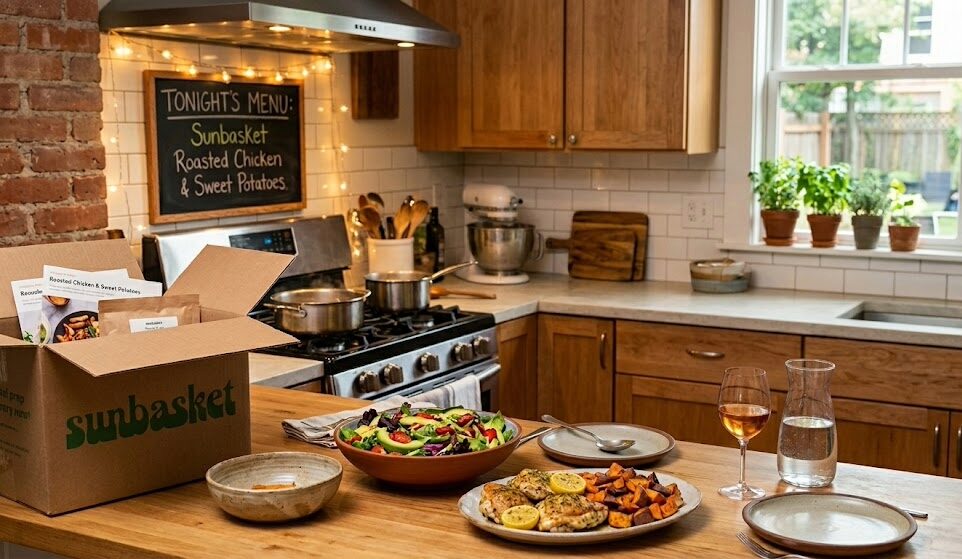 Outsourcing Housework: The To-Do List You Should Actually Ignore 2 A freshly prepared, healthy family dinner laid out on a kitchen island, showcasing the convenience of choosing to hire a meal prep service at home.